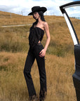 ROVENTE Lace Trim Tie Waist Flared Pants