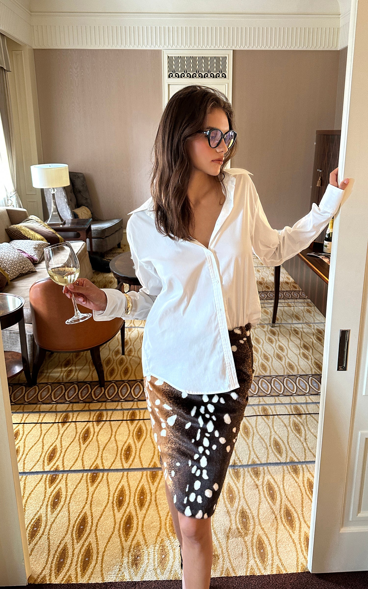0122stepll Fawn Print Faux Fur Mini Skirt