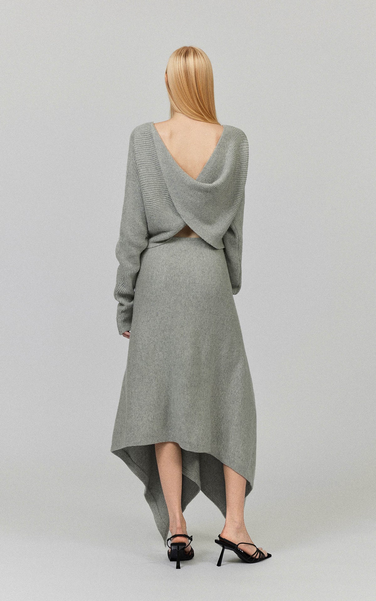 0122stepll Draped Knit Top &amp; Asymmetric Maxi Skirt Set
