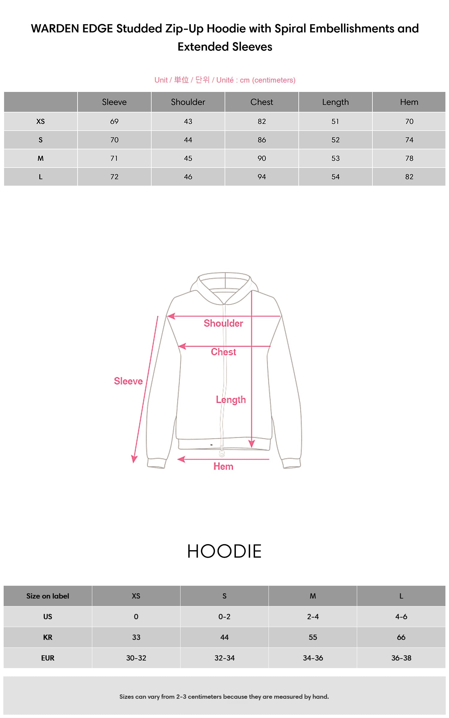 WARDEN EDGE Studded Zip-Up Hoodie with Spiral Embellishments and Extended Sleeves