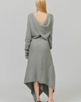 0122stepll Draped Knit Top & Asymmetric Maxi Skirt Set