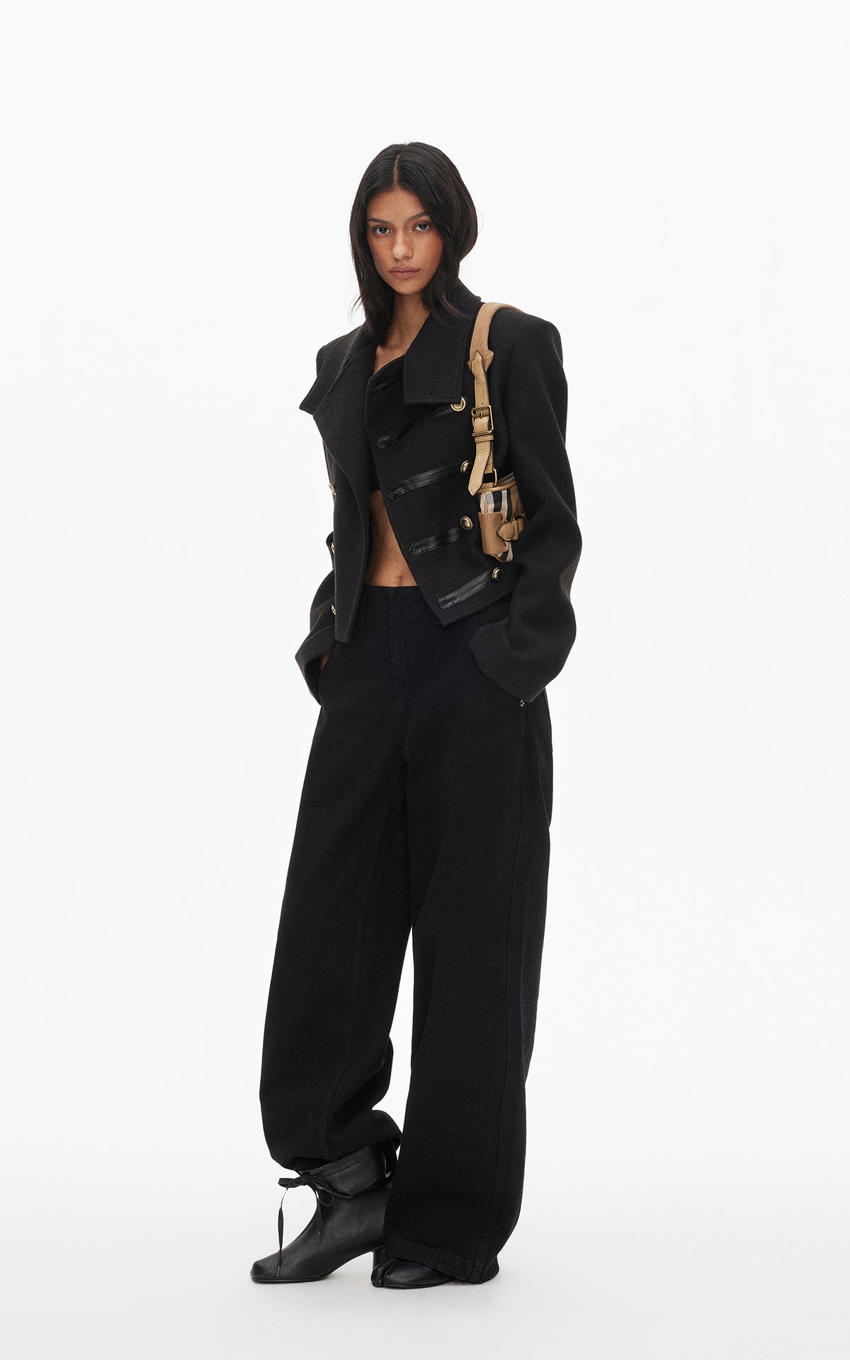 0122stepll High Collar Cropped Military Jacket
