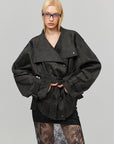 0122stepll Washed Suede Belted Biker Jacket
