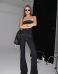 IAMXIAA Strapless Denim Top and Flared Pants Two-Piece Set