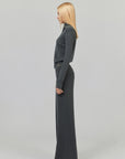 0122stepll High-Neck Zip Knit Cardigan & Foldover Wide-Leg Pants Set
