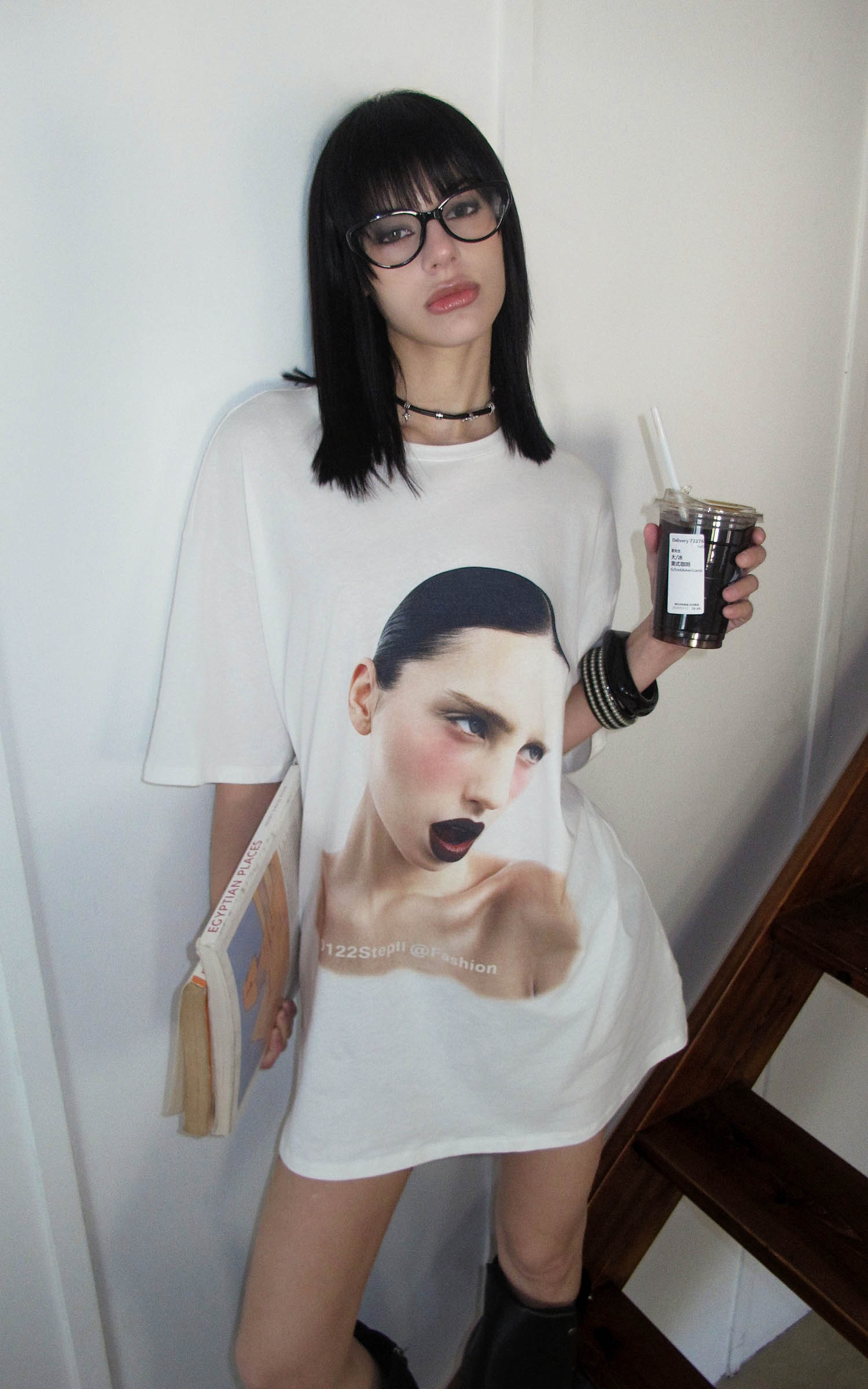 0122stepll グラフィックポートレートオーバーサイズTシャツ