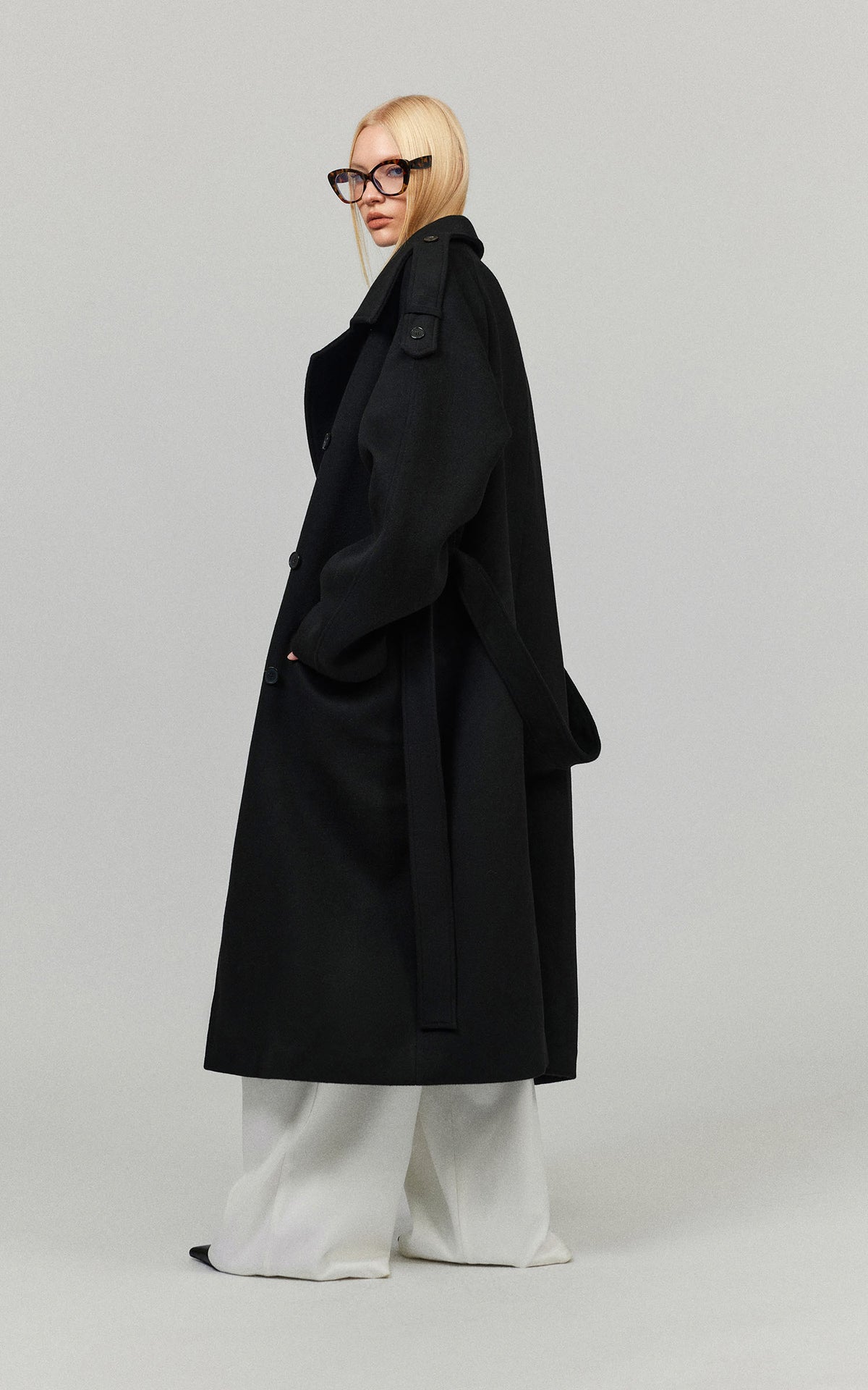 0122stepll Oversized Military Belted Long Wool Trench Coat
