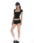 IAMXIAA Square Neck Fitted Short Sleeve T-Shirt