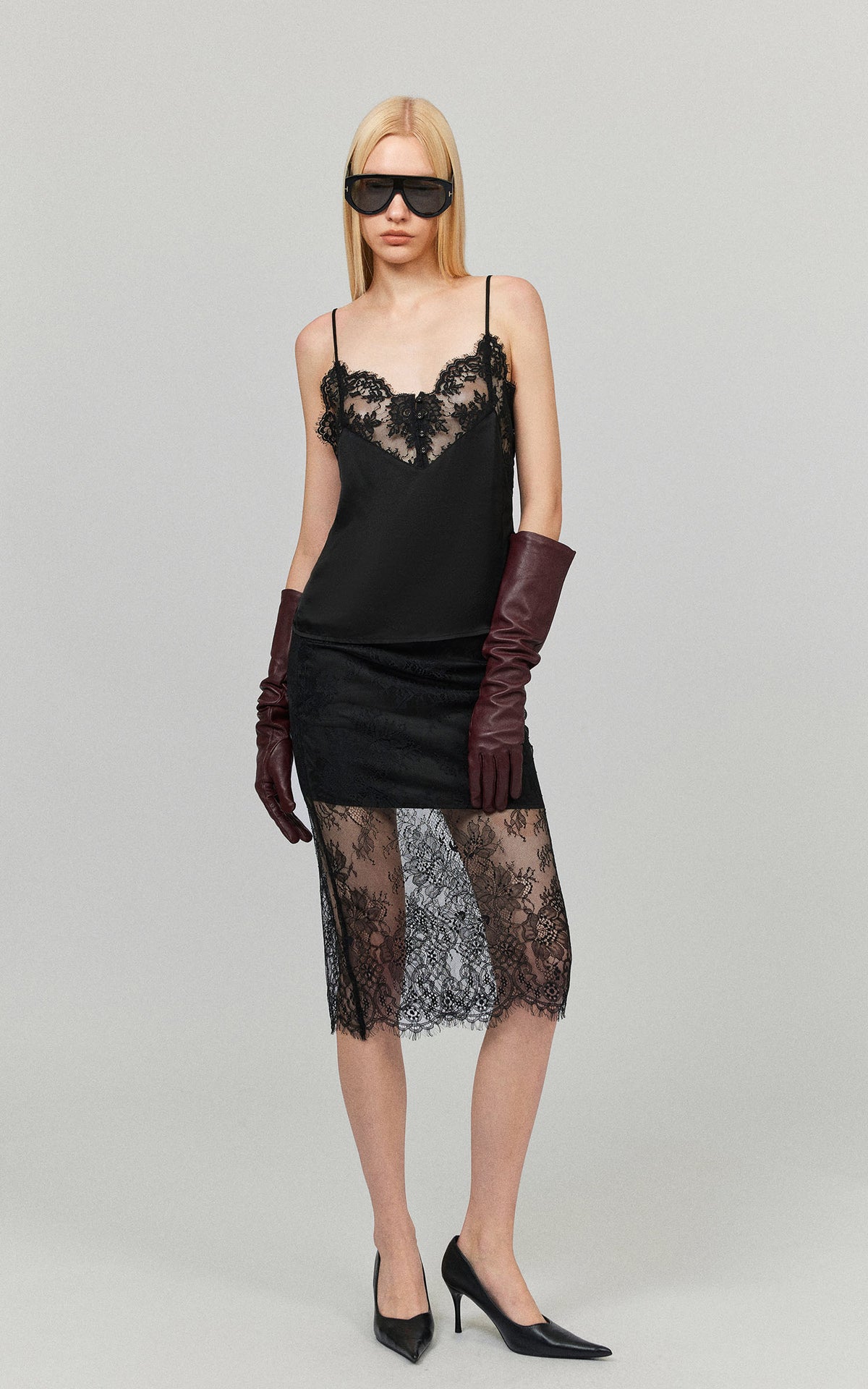 0122stepll Sheer Floral Lace Panel Low Rise Midi Skirt