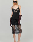 0122stepll Sheer Floral Lace Panel Low Rise Midi Skirt