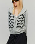 0122stepll Braided Loop Graphic Cropped Zip-Up Hoodie