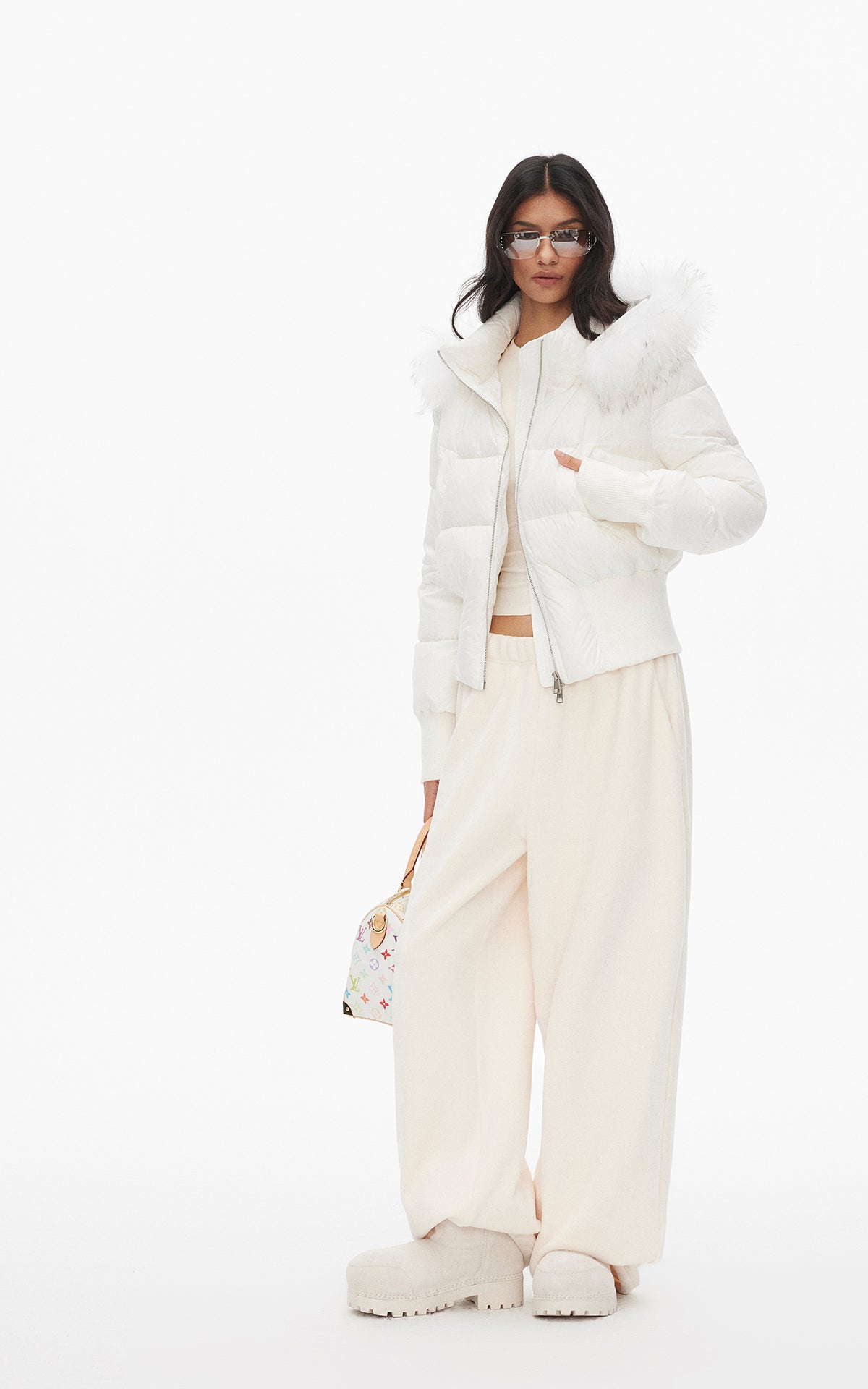 0122stepll Ensemble trois pièces : veste zippée en polaire, t-shirt ajusté et pantalon large