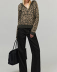 0122stepll Leopard Jacquard Hooded Knit Zip-Up Jacket