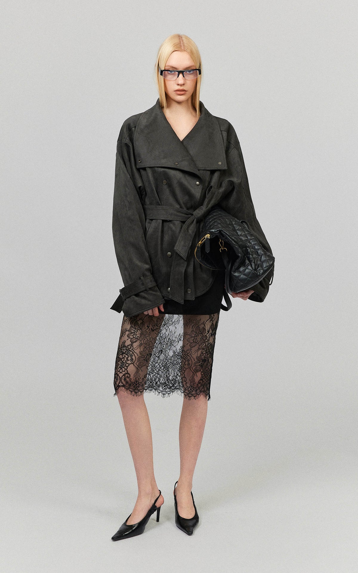 0122stepll Washed Suede Belted Biker Jacket