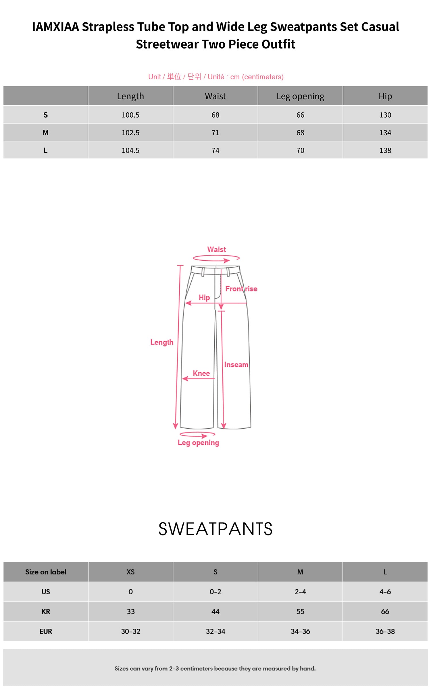 IAMXIAA Strapless Tube Top and Wide Leg Sweatpants Set Casual Streetwear Two Piece Outfit