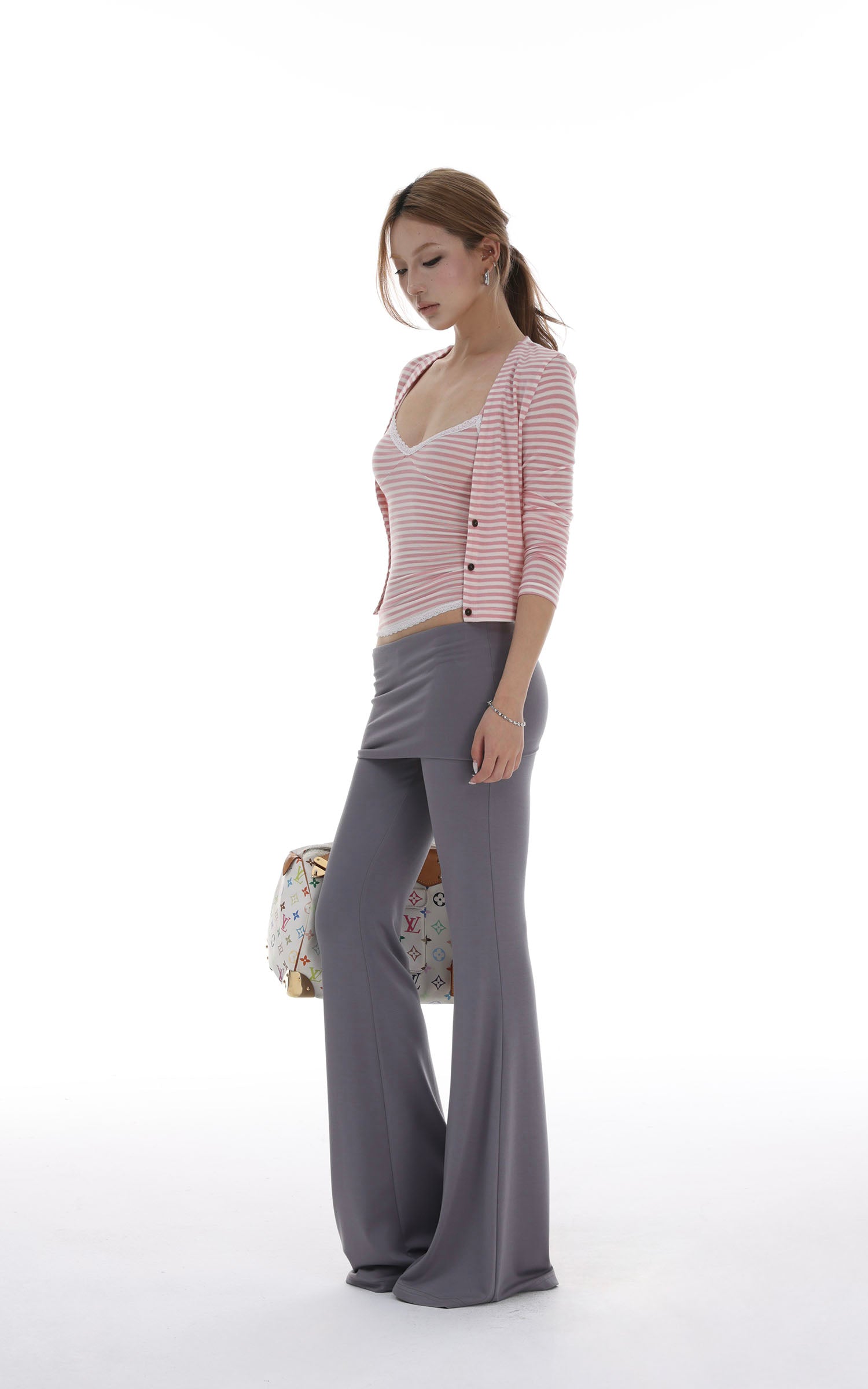 IAMXIAA Striped Cami and Cardigan Set with Lace Trim