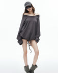 IAMXIAA Sweat-shirt oversize à épaules dénudées et cordon de serrage