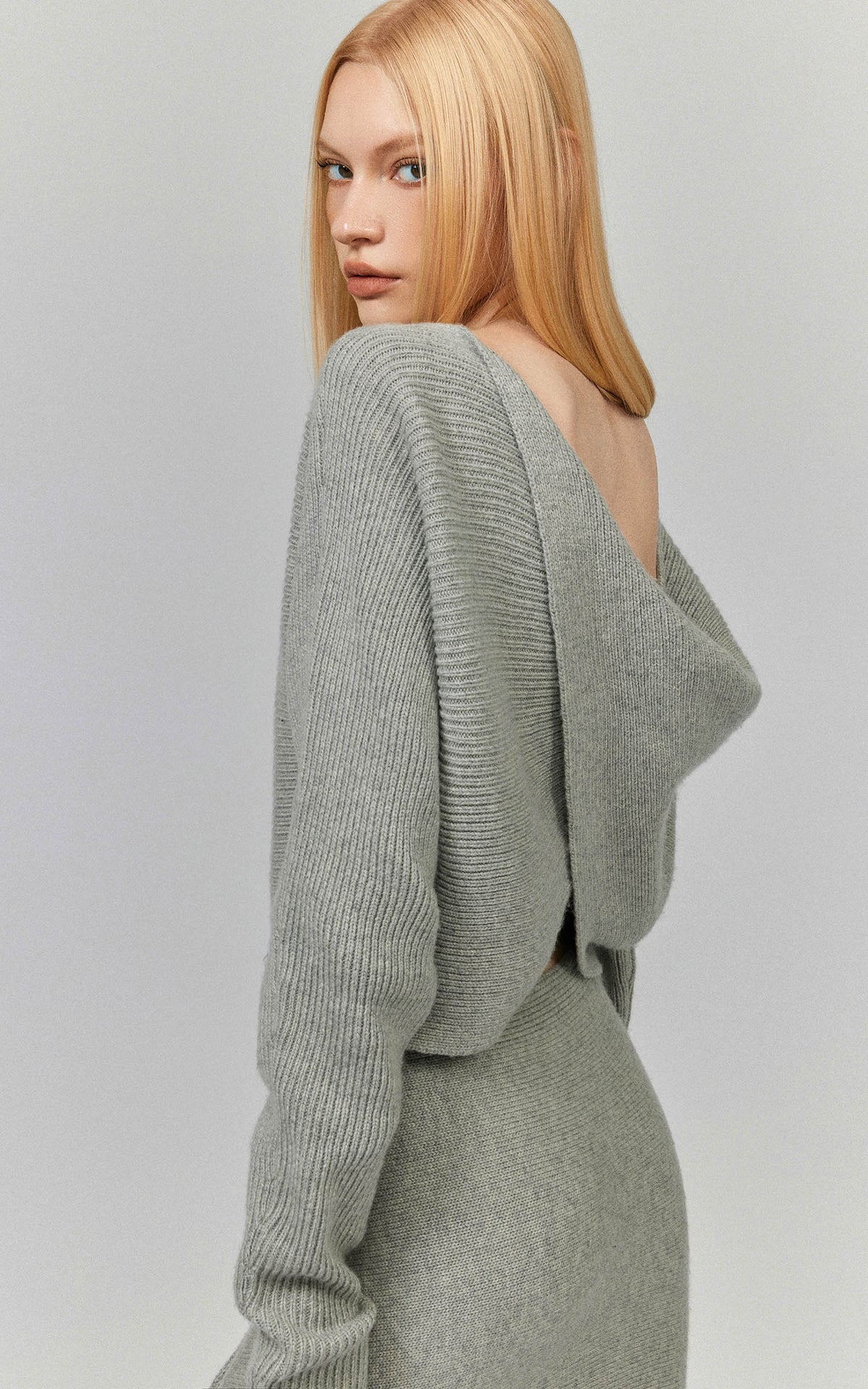 0122stepll Draped Knit Top &amp; Asymmetric Maxi Skirt Set
