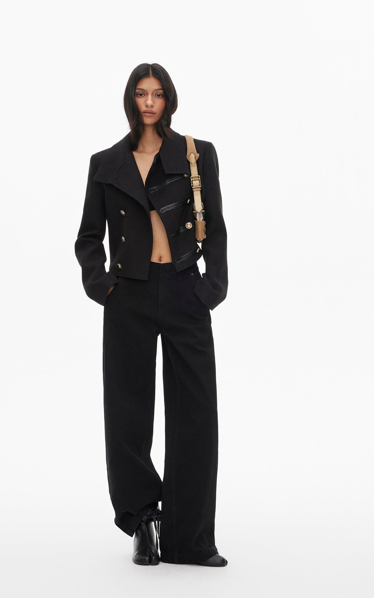 0122stepll High Collar Cropped Military Jacket