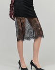 0122stepll Sheer Floral Lace Panel Low Rise Midi Skirt