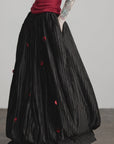 DOINDULGE Black Pleated Skirt Red Button Accents