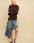 0122stepll Deconstructed Asymmetric Denim Midi Skirt
