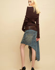 0122stepll Deconstructed Asymmetric Denim Midi Skirt