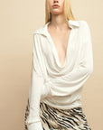 0122stepll Draped Cowl Neck Knit Long Sleeve Top