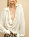 0122stepll Draped Cowl Neck Knit Long Sleeve Top