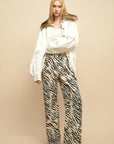 0122stepll Zebra Print Low-Rise Wide-Leg Denim Pants