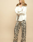 0122stepll Zebra Print Low-Rise Wide-Leg Denim Pants