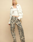 0122stepll Zebra Print Low-Rise Wide-Leg Denim Pants
