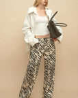 0122stepll Zebra Print Low-Rise Wide-Leg Denim Pants