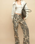 0122stepll Zebra Print Low-Rise Wide-Leg Denim Pants