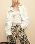 0122stepll Zebra Print Low-Rise Wide-Leg Denim Pants