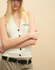 0122stepll Cable Knit Halter Button Vest