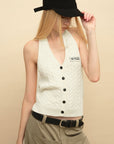 0122stepll Cable Knit Halter Button Vest