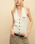 0122stepll Cable Knit Halter Button Vest