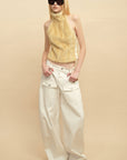 0122stepll Faux Fur Open-Back Halter Top