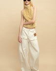 0122stepll Faux Fur Open-Back Halter Top
