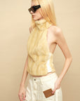 0122stepll Faux Fur Open-Back Halter Top