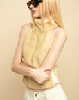 0122stepll Faux Fur Open-Back Halter Top