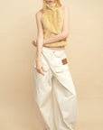 0122stepll Faux Fur Open-Back Halter Top