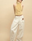 0122stepll Faux Fur Open-Back Halter Top