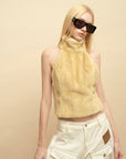 0122stepll Faux Fur Open-Back Halter Top