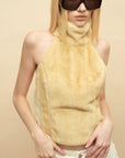 0122stepll Faux Fur Open-Back Halter Top