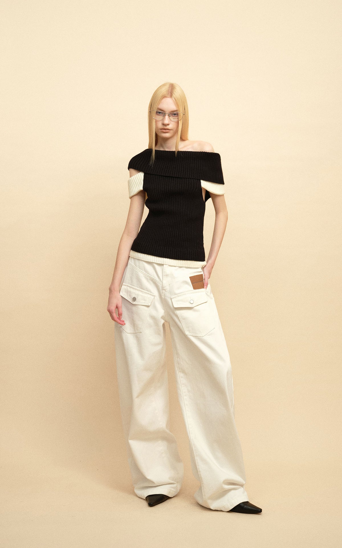 0122stepll Low-Rise Cargo Wide-Leg Denim Pants