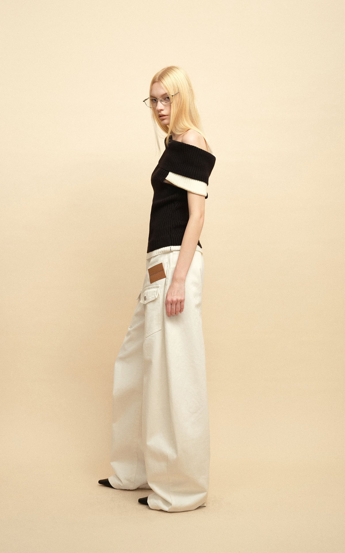 0122stepll Low-Rise Cargo Wide-Leg Denim Pants