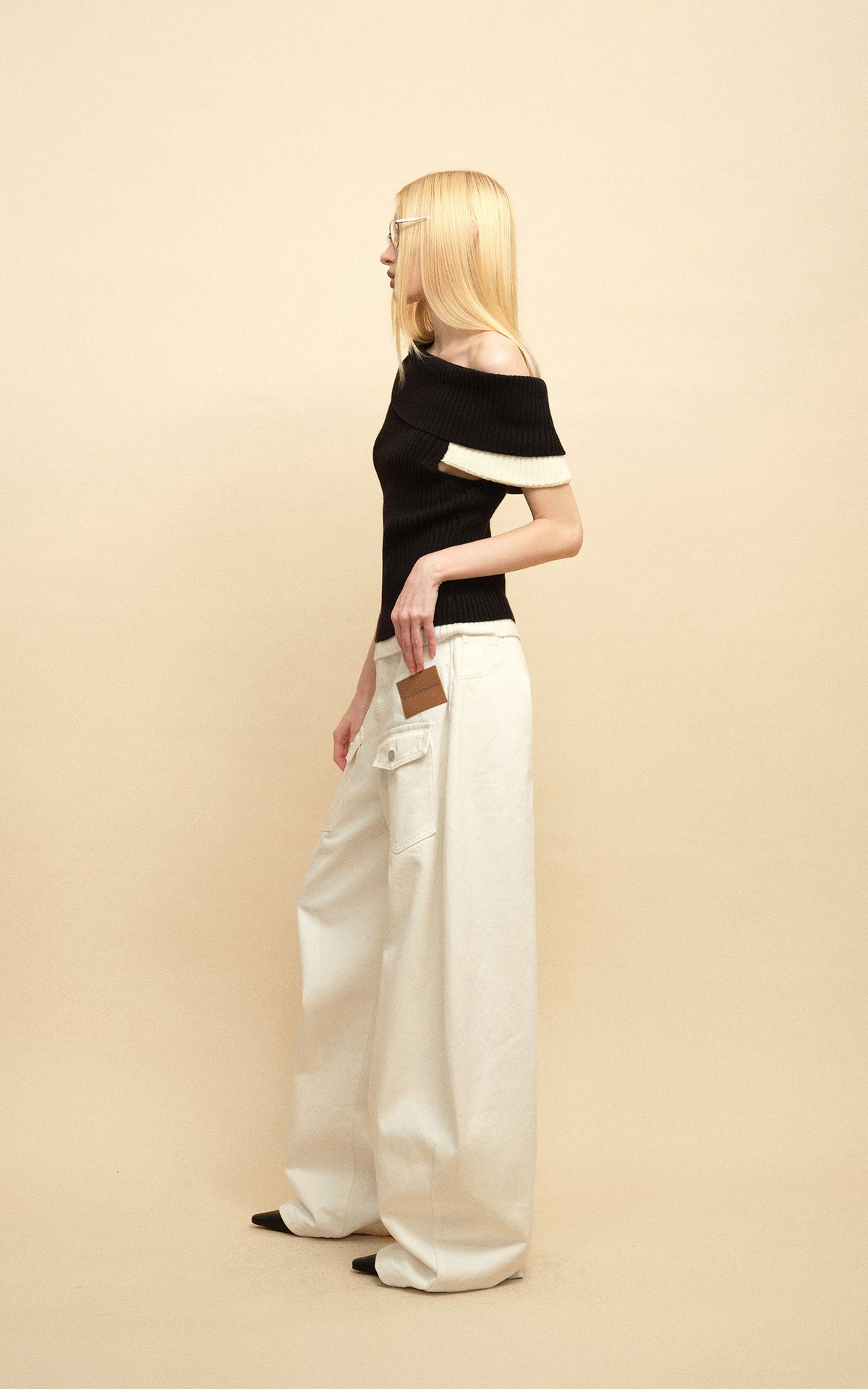 0122stepll Low-Rise Cargo Wide-Leg Denim Pants
