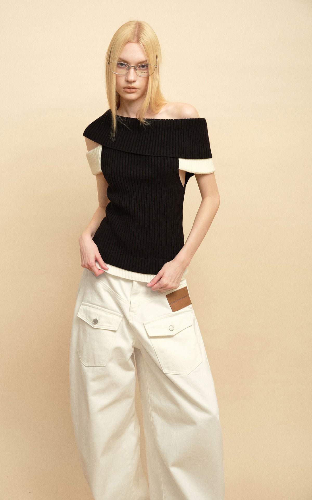 0122stepll Low-Rise Cargo Wide-Leg Denim Pants